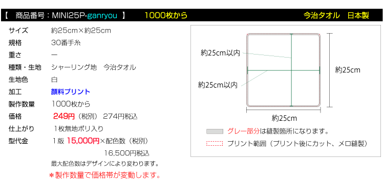 全面プリントミニハンカチタオル 今治タオル1000枚から