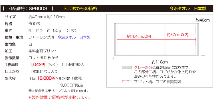 スポーツタオル300枚から